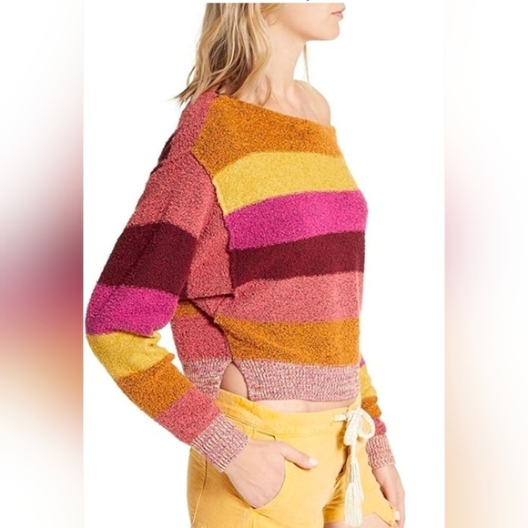 Free People Sweaters - Free People Candyland Stripes Orange Pink Pullover Terry Sweater Size XS